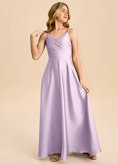 Azazie Bug Junior Linia A Pofałdowany Satyna elastyczna Długość podłogi Młodsza druhna Sukienka image4