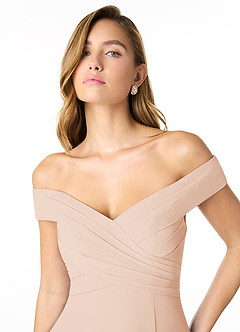 Azazie Lecia Bridesmaid Dresses English Rose Empire Off-The-Shoulder Pleated Chiffon Convertible Dress image11