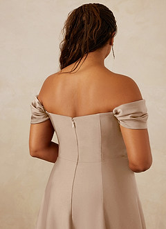 Christian Siriano Bridal for Azazie 1002 Bridesmaid Dresses Taupe A-Line Off the Shoulder Stretch Satin Convertible Dress image14