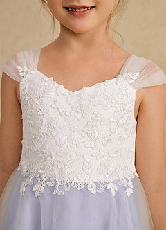 Azazie Momo Flower Girl Dresses Ivory Lilac A-Line Lace Dress image6