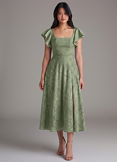 Azazie Bondi Bridesmaid Dresses Pistachio A-Line Ruched Floral Burnout Dress image4