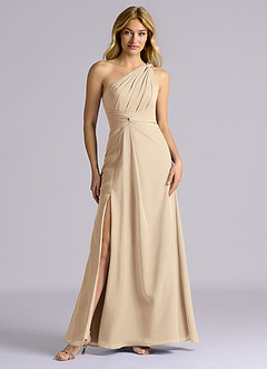 Azazie Isabelle Final Sale Champagne A-Line One Shoulder Chiffon Convertible Dress image4