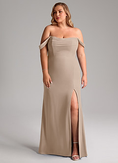 Azazie Saige Bridesmaid Dresses Taupe A-Line Off the Shoulder Chiffon Convertible Dress image10