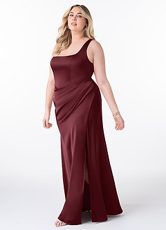 Azazie Mero Bridesmaid Dresses Cabernet Sheath Pleated Stretch Satin Dress image8