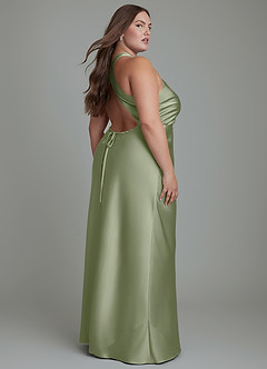 Azazie Evadne Bridesmaid Dresses Pistachio Sheath Pleated Stretch Satin Dress image8