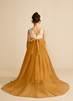 Azazie Tay Flower Girl Dresses Butterscotch A-Line Sequins Tulle Dress image2