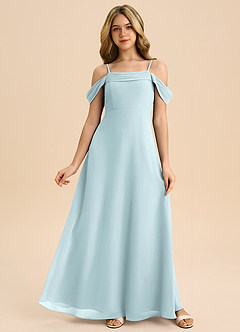 Azazie Anselie Junior A-Linie Schulterfrei Chiffon Kleid Nebel image1
