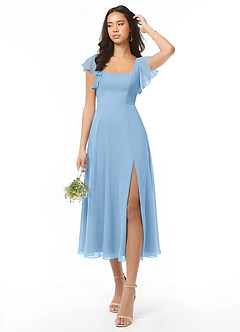 Azazie Bondi Brautjungfernkleider A-Linie Gestreift Chiffon Kleid Puderblau image1