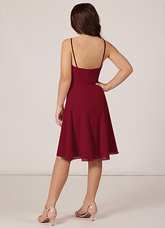 Azazie Kalie Junior Burgundy A-Line with Belt Chiffon Dress image4