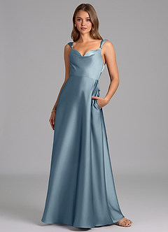 Azazie Beatrice Bridesmaid Dresses Dusty Blue A-Line Sweetheart Neckline Stretch Satin Dress image4