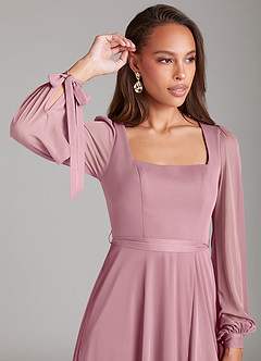Azazie Leonia Brautjungfernkleider A-Linie Langarm Gittergewebe Kleid Vintage Mauve image5