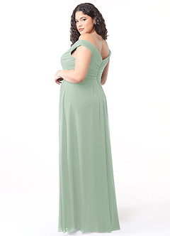 Azazie Audrianna Bridesmaid Dresses Agave A-Line Off-The-Shoulder Gathered Chiffon Convertible Dress image10