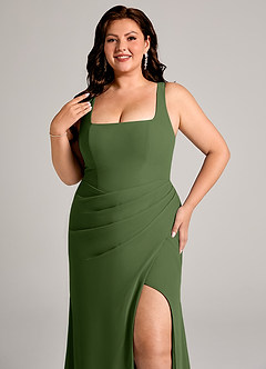 Azazie Mero Bridesmaid Dresses Olive Sheath Pleated Chiffon Dress image14