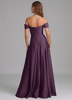Azazie Seriana Bridesmaid Dresses Plum A-Line Off the Shoulder Stretch Satin Convertible Dress image5