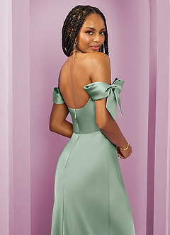 Barbie ♥ Azazie Vestidos de damas de honor Vestido de Agave de Satén Elástico de Corte Recto Convertible con Vestidos sin tirantes image2