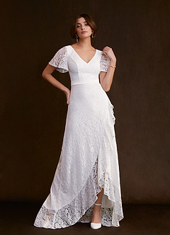Azazie Lanei Wedding Dresses A-Line V-Neck Lace Floor-Length Dress image4