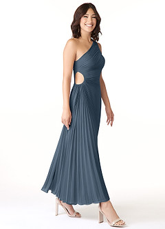 Azazie Kirra Abiti da Damigella Abito A-Line in Chiffon Monospalla Blu Nettuno image3