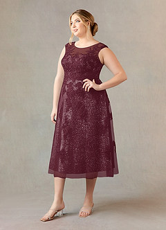 Azazie Flynn Kleider für die Brautmutter A-Linie Bootshals Spitze Tüll Kleid Cabernetrot image8