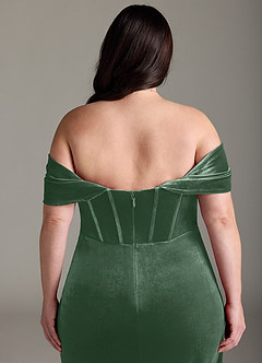 Azazie Jas Jurken voor bruidsmeisjes Converteerbaar Jurk van flueel met Kolom Off-the-shoulder korset Eucalyptus image16