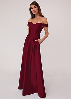 Barbie ♥ Azazie Bridesmaid Dresses Burgundy A-Line Off the Shoulder Stretch Satin Convertible Dress image4