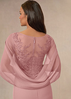 Azazie Hera Mère de la mariée Robes Robe Trapèze en Mousseline de soie Capelette en dentelle Rose Poussiéreuse image4