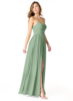 Azazie Cora Vestidos de damas de honor Vestido de Matcha de Gasa de Corte en A con Plisado image4