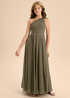 Azazie Charlize Junior Willow Green A-Line Pleated Chiffon Dress image3