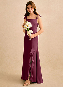 Azazie Novalie Girls Formal Robe Demoiselle D'honneur Fillette Robe Sirène en Satin extensible Arc Mûre image2