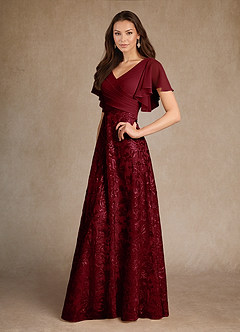 Azazie Fallon Mère de la mariée Robes Robe Trapèze en Dentelle Plissée Bourgogne image2