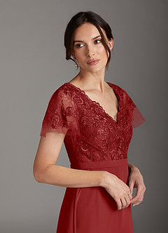 Azazie Singer Mother of the Bride Dresses Rust A-Line V-Neck Lace Chiffon Dress image5