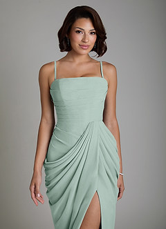 Azazie Nyra Robes de demoiselle d'honneur Robe Fourreau en Mousseline de soie Corset Agave image3