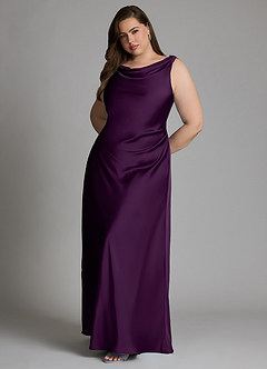 Azazie Nerine Bridesmaid Dresses Grape A-Line Pleated Stretch Satin Dress image10