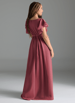 Azazie Daphne Junior Merlot A-Line Pleated Chiffon Dress image5