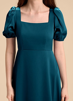 Azazie Briar Junior Ink Blue A-Line Bow Stretch Satin Dress image8