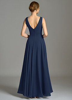 Azazie Wonderland Bridesmaid Dresses Dark Navy A-Line Pleated Chiffon Dress image2