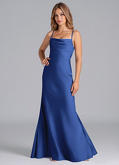 Azazie Seema Bridesmaid Dresses Royal Blue Mermaid Corset Stretch Satin Dress image5