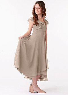 Azazie Posie Junior Taupe A-Line Ruched Chiffon Dress image2
