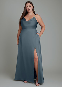 Azazie Sarella Robes de demoiselle d'honneur Robe Trapèze en Satin extensible Plissé Violet Crépusculaire image10