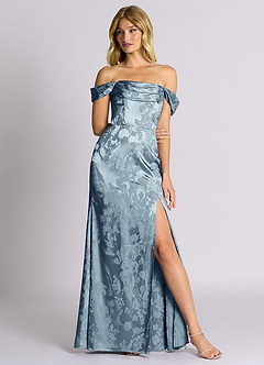 Azazie Saige 신부 들러리 드레스 인어 오프 더 숄더 자카드 바닥 길이 드레스 image4