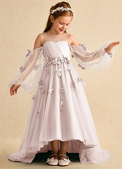 Azazie Karrie Flower Girl Dresses Rose Petal A-Line with Sleeves Tulle Dress image4