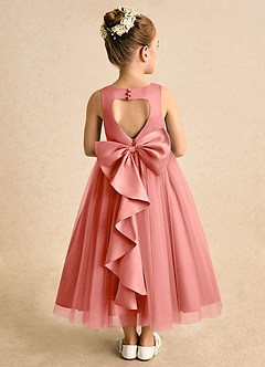 Azazie Solia Flower Girl Dresses Salmon Pink Ball-Gown Bow Tulle Dress image1