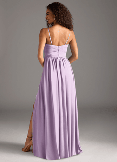 Azazie Alia Brautjungfernkleider A-Linie Plissee Stretch-Satin Kleid Frostiges Flieder image4