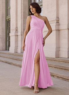 Azazie Brooke Robes de demoiselle d'honneur Robe Trapèze en Mousseline de soie Ue épaule Rose Bonbon image2