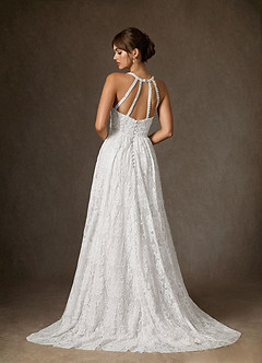 Azazie August Wedding Dresses Diamond White A-Line Lace Dress image2