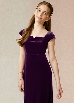 Azazie Gabi Junior Grape A-Line Velvet Dress image6
