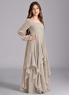 Azazie Clara Junior Abito A-Line in Chiffon Blusa Gelo image4