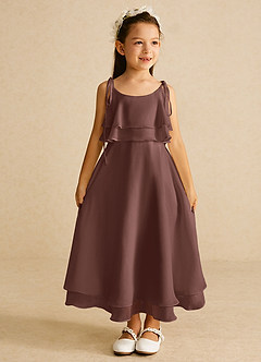 Azazie Temi Flower Girl Dresses Espresso A-Line Spaghetti Strap Chiffon Dress image3