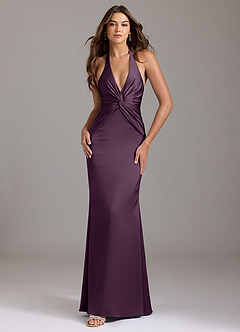Azazie Valerie Bridesmaid Dresses Plum Mermaid Pleated Stretch Satin Dress image1