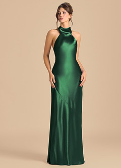 Azazie Velli Brudtärnklänningar Klä av Tubklänning i Metallisk satin Hög hals Mörkgrön image2