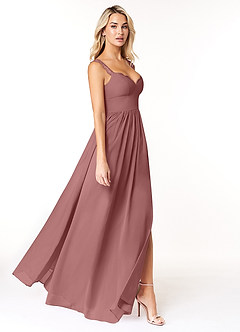 Azazie Cleobella Robes de demoiselle d'honneur Robe Trapèze en Mousseline de soie Dentelle en forme de cœur Rose Du Désert image3